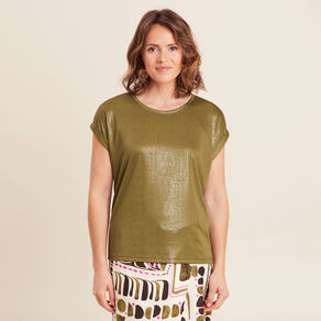 T-shirt manches courtes vert kaki femme