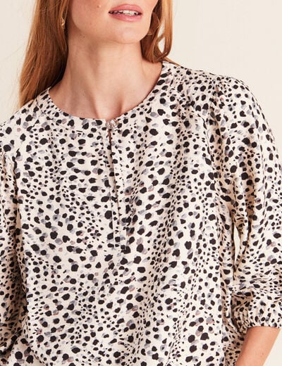 Blouse droite col rond manches 3/4 blanc femme