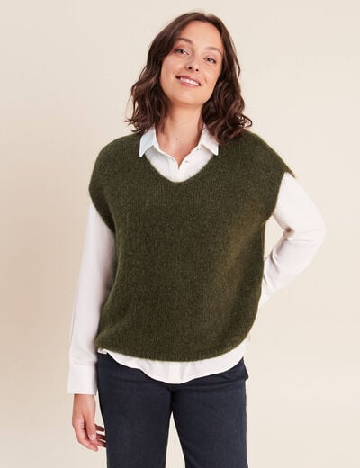 Pull sans manches vert kaki femme