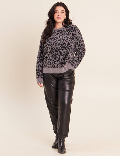 Pull col rond gris femme