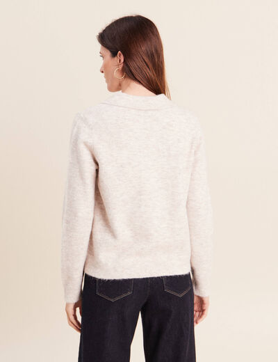 Pull col polo et d&eacute;tails bijout&eacute;s beige femme