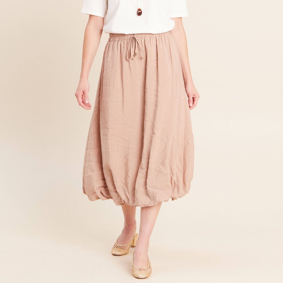 Jupe effet boule pliss&eacute;e sable femme