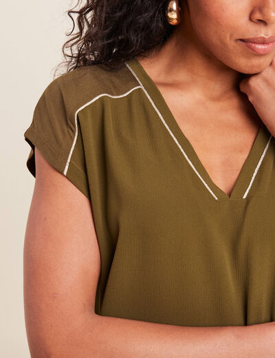 T-shirt manches courtes vert olive femme