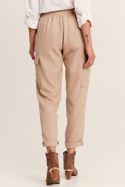 Pantalon fluide à coulisse sable femme