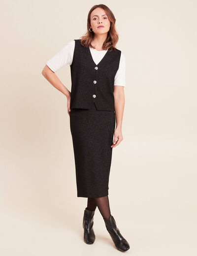 Gilet sans manches col v doubl&eacute; noir femme