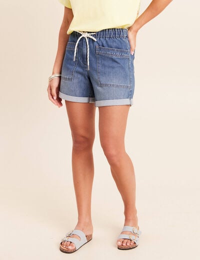 Short relax en jean denim stone femme
