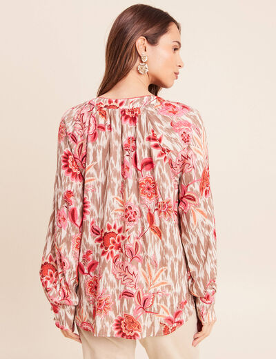 Blouse col v manches longues rose femme
