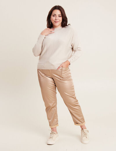 Pantalon paperbag simili cuir couleur or femme