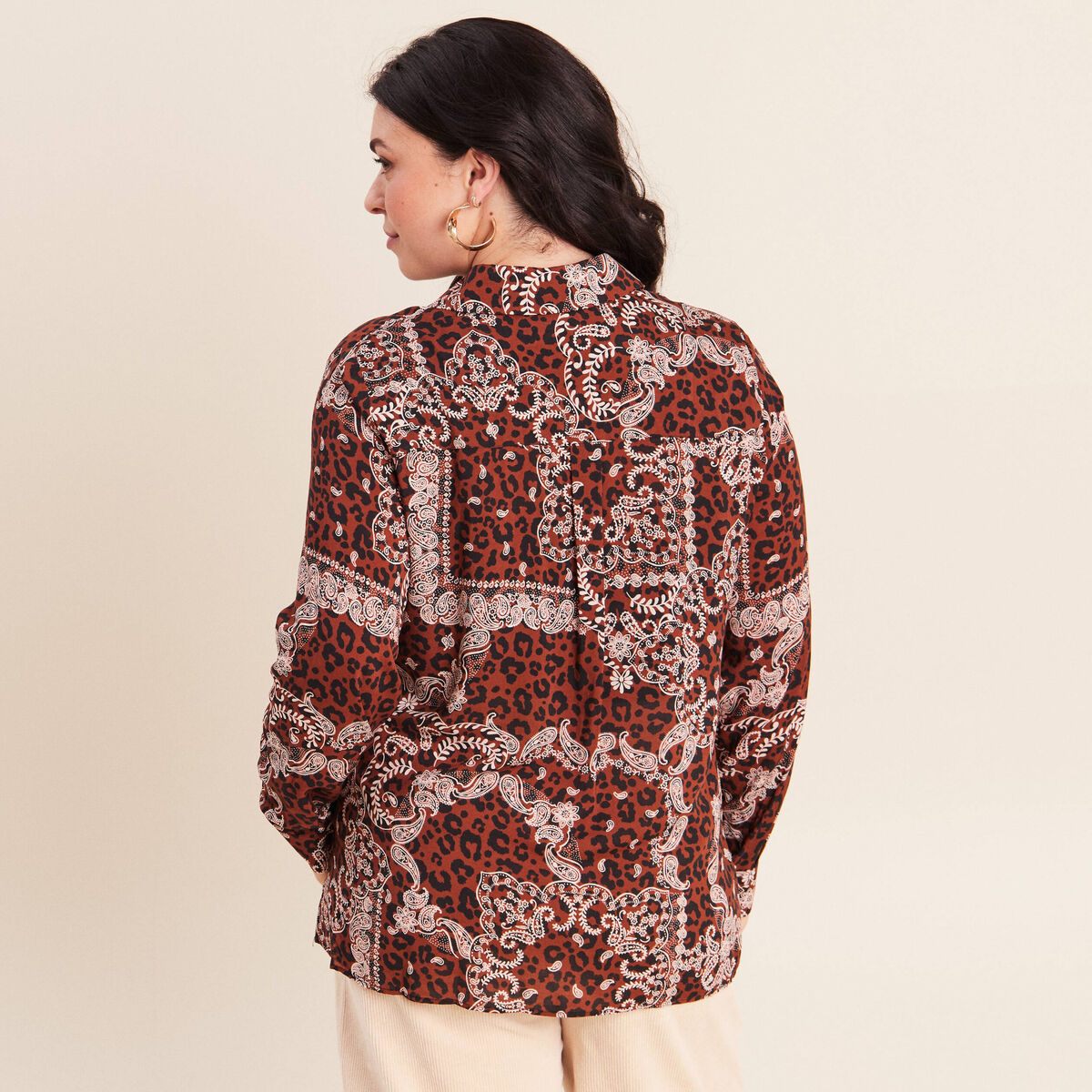 Chemise fluide manches longues marron femme