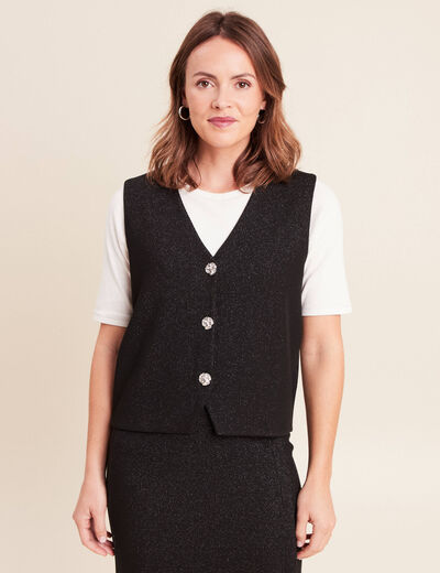 Gilet sans manches col v doubl&eacute; noir femme