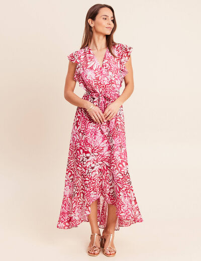 Robe longue portefeuille rose femme