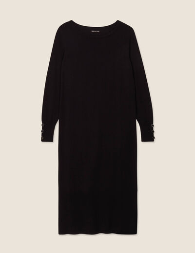 Robe tricot midi droite fendue noir femme