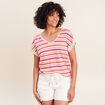 T-shirt droit col v manches courtes orange femme