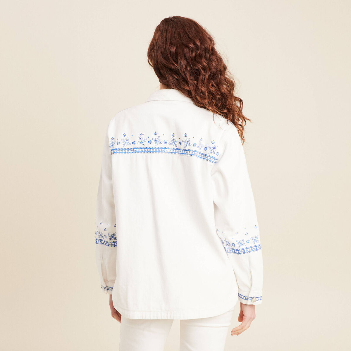 Surchemise brodée en jean blanc femme