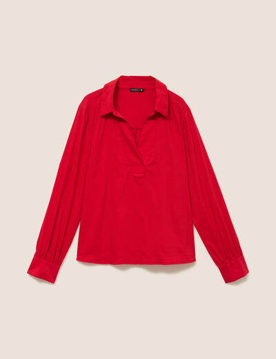 Chemise ample col v manches longues rouge femme
