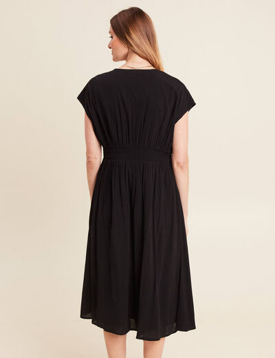 Robe évasée courte manches courtes noir femme