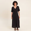 Robe longue &eacute;vas&eacute;e col v manches coudes noir femme