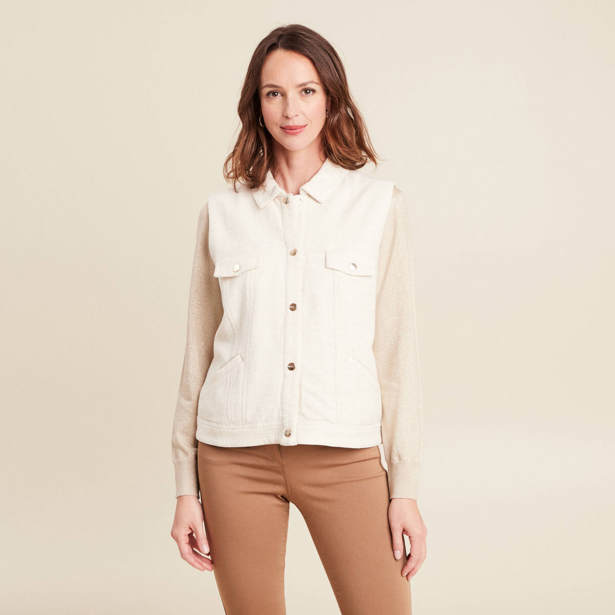 Blouson sans manches cintr&eacute; ecru femme
