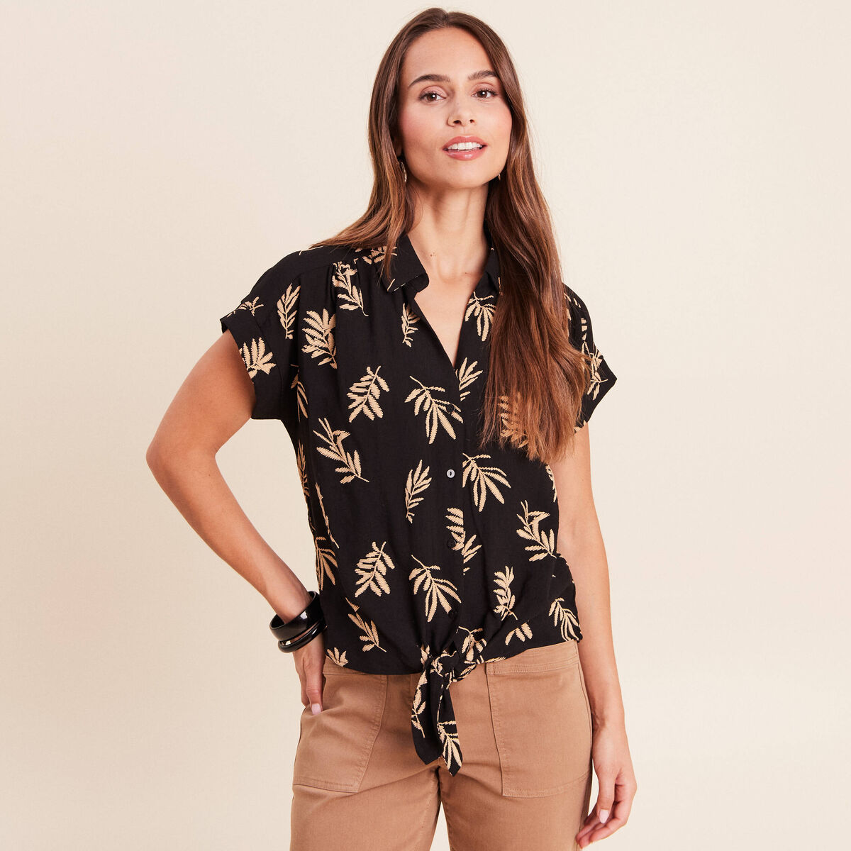 Chemise ample manches courtes noir femme