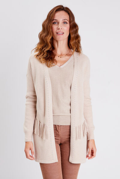 Gilet manches longues creme femme