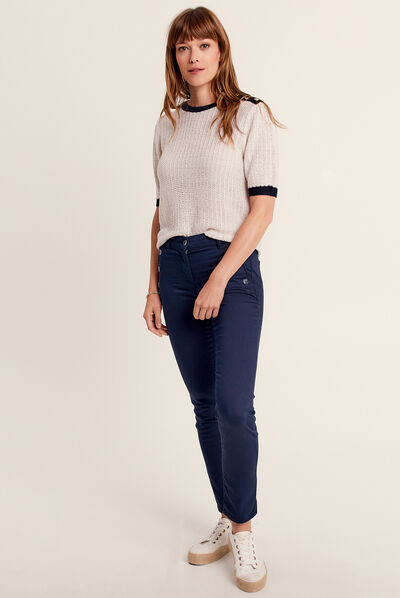 Pantalon ajusté 7/8ème à pont bleu marine femme