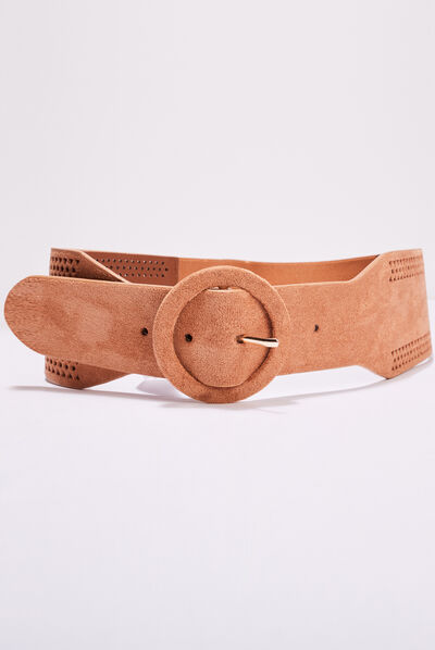 Ceinture large élastiquée marron clair femme