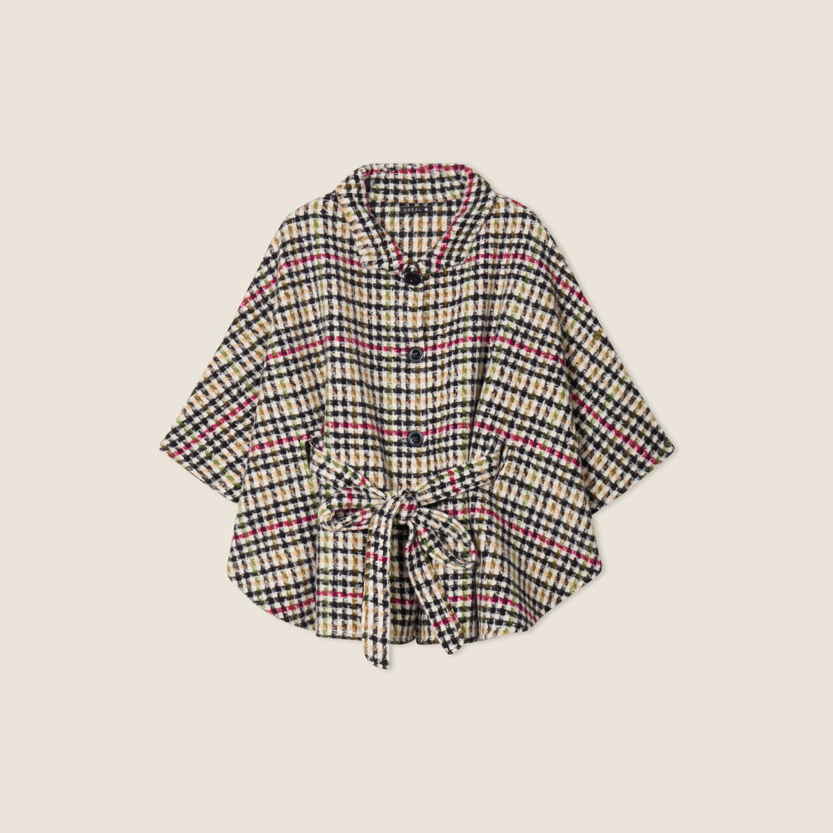 Poncho ceinturé boutonné multicolore femme