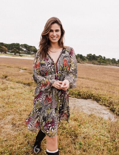 Robe évasée fluide vert femme