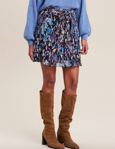 Jupe évasée plissée bleu femme