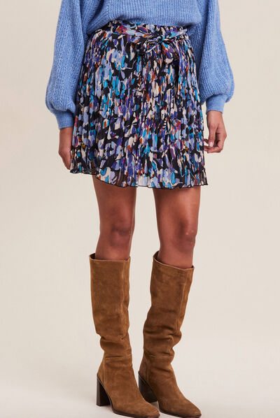 Jupe évasée plissée bleu femme