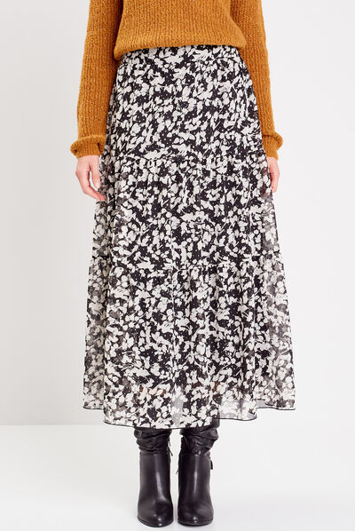 Jupe longue évasée fluide blanc femme