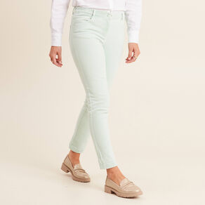 Jean ajusté 7/8ème 5 poches vert clair femme