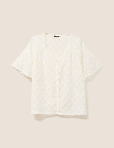 Blouse col chemise manches courtes ecru femme
