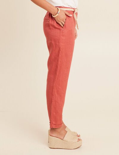 Pantalon flou ceinturé vieux rose femme