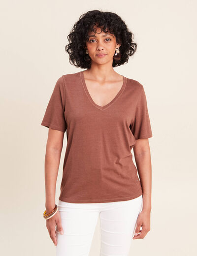T-shirt manches courtes marron femme
