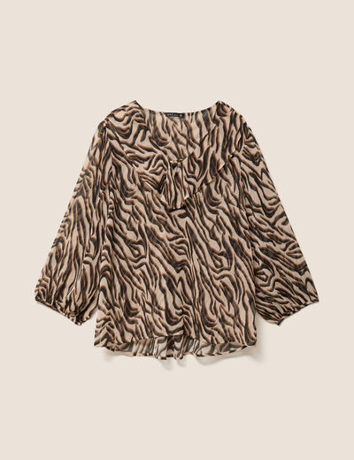 Blouse ample col v en voile manches 3/4 noir femme