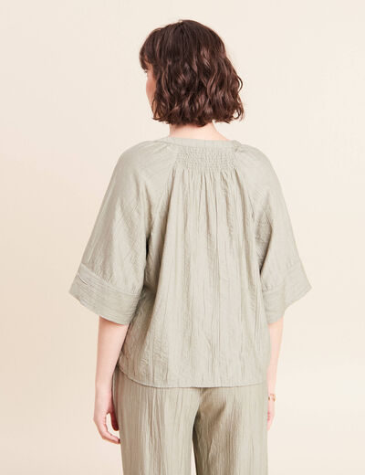 Blouse ample col v manches 3/4 vert clair femme