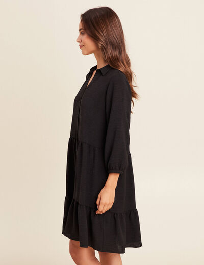 Robe courte évasée col chemise noir femme