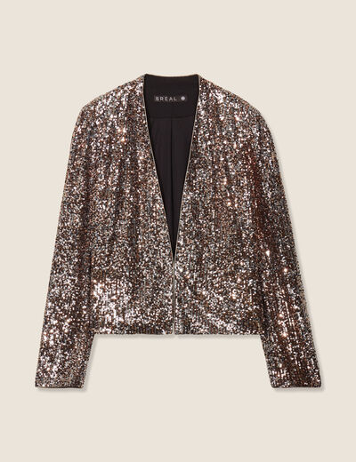 Veste col châle avec sequins couleur cuivre femme