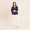 Blouse col tunisien manches 3/4 bleu marine femme