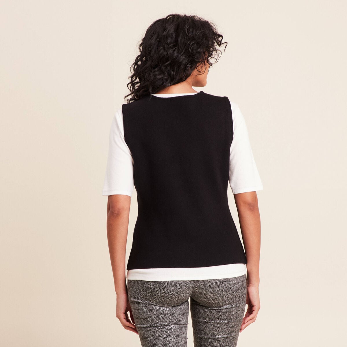 Gilet droit mi-long sans manches noir femme