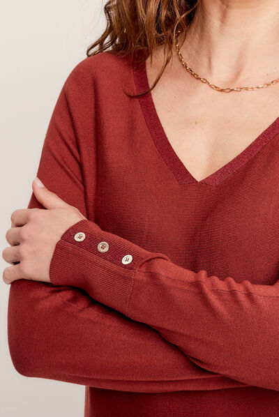 Pull manches longues marron cognac femme