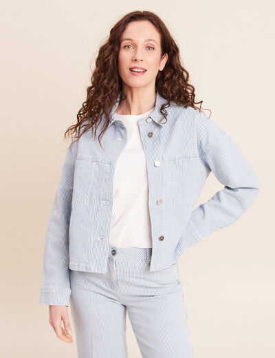 Veste ample en jean manches longues bleu femme