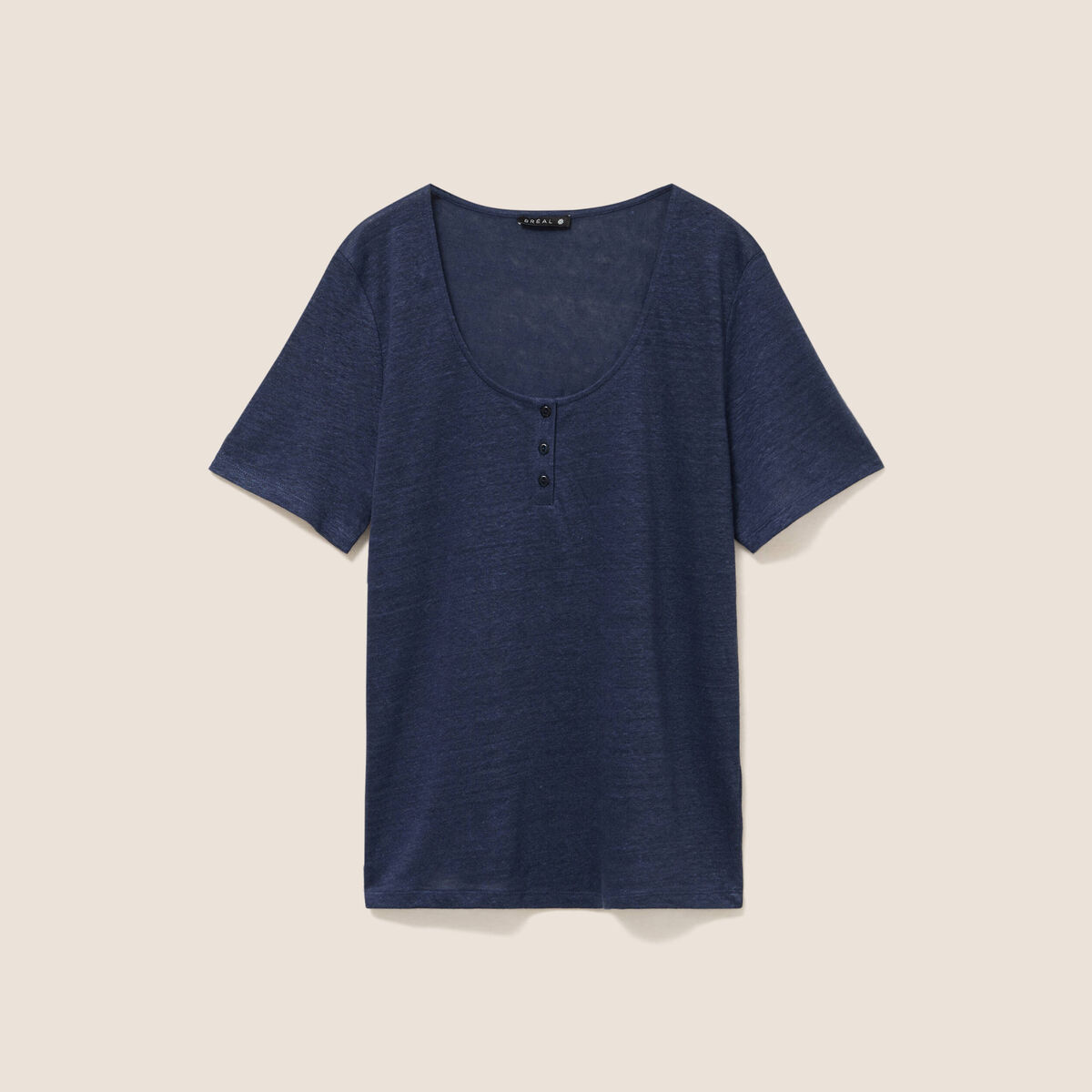 T-shirt droit col rond manches courtes bleu marine femme