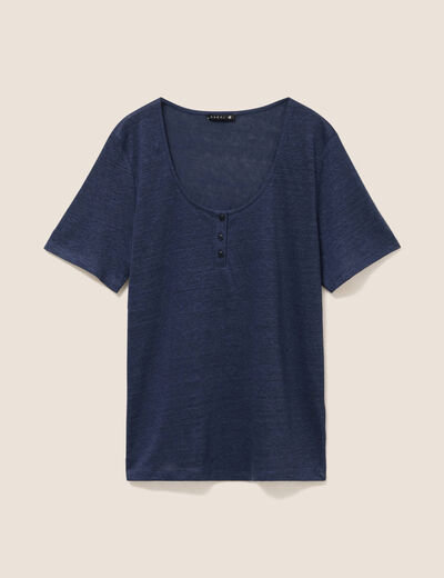 T-shirt droit col rond manches courtes bleu marine femme