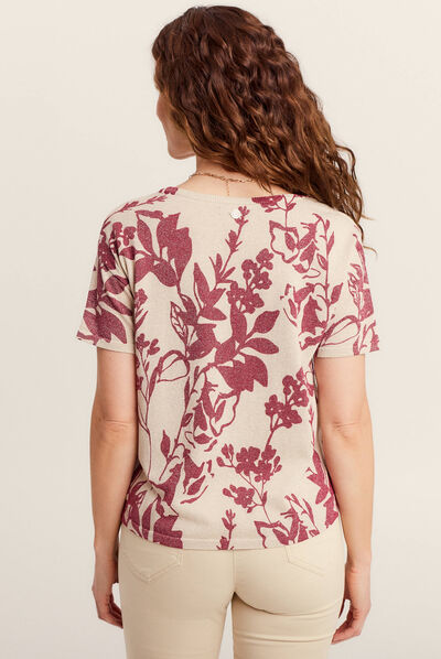 Pull manches courtes bordeaux femme