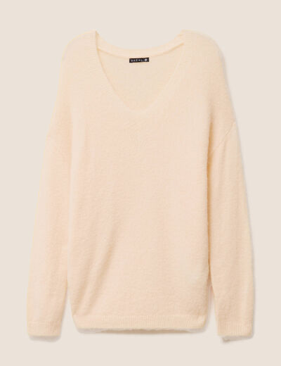 Pull col v orange abricot femme