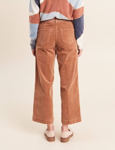 Pantalon large velours c&ocirc;tel&eacute; marron femme