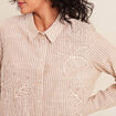 Chemise en coton brod&eacute;e manches longues marron femme