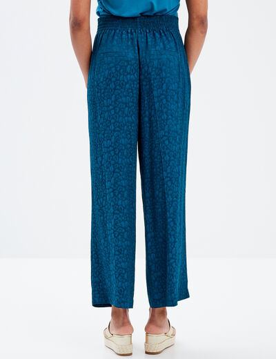 Pantalon flou élastiqué bleu canard femme